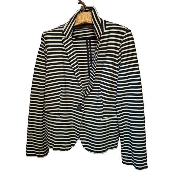 Olivia Moon Ladies Black & white Striped Cropped Blazer Ladies PL BEETLEJUICE - Picture 1 of 5